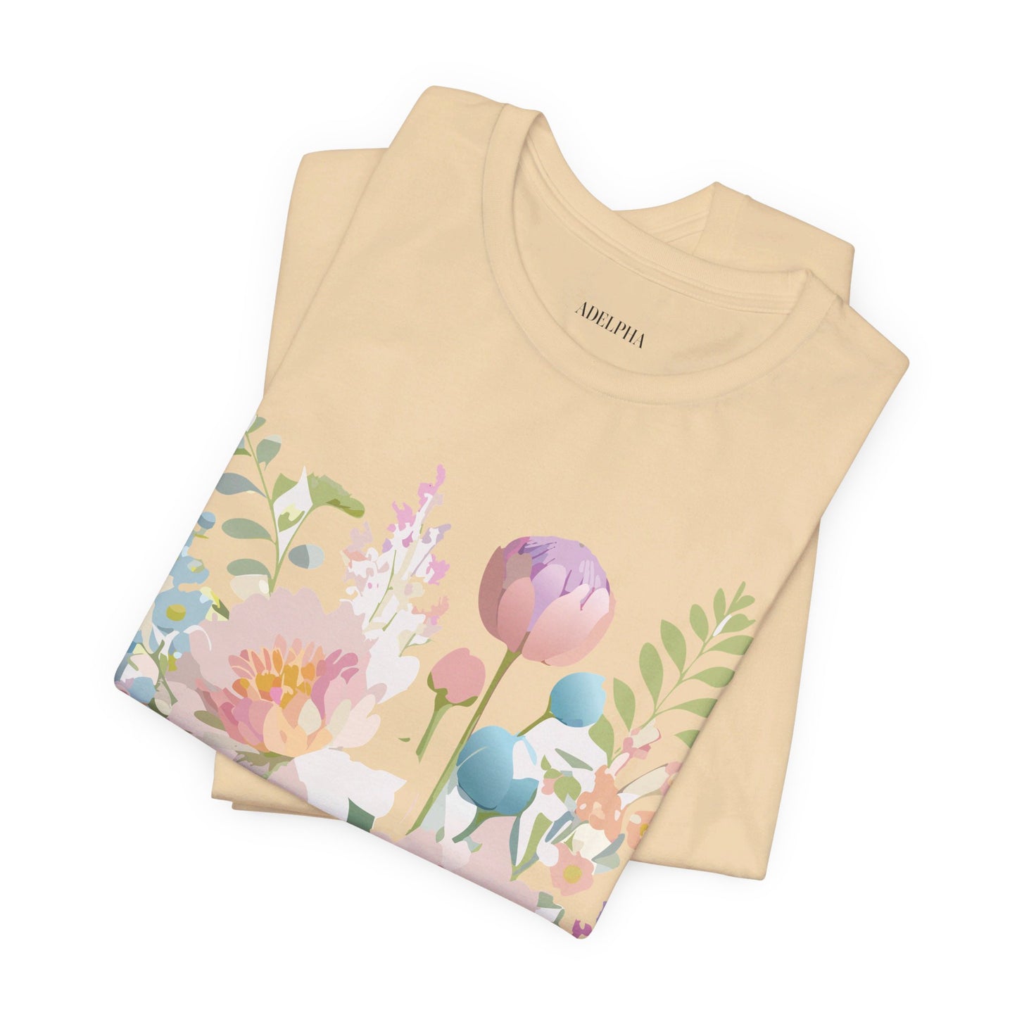 Natural Cotton Tee Shirt with Flowers