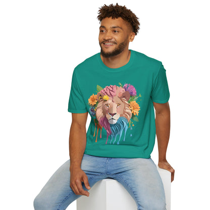 Floral Lion Shirt Unisex Tee Animal Print Gildan Softstyle 64000