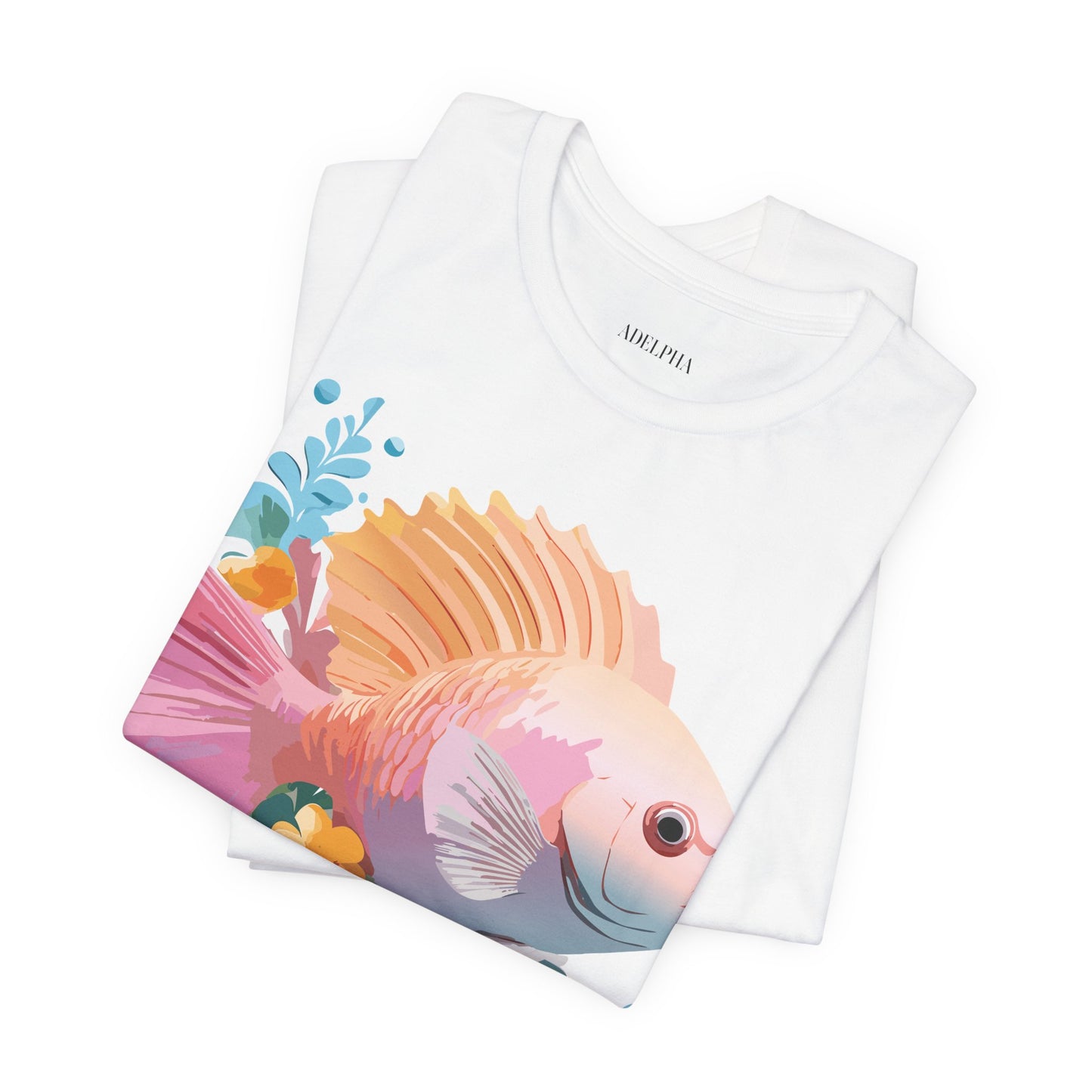 Natural Cotton Tee Shirt with Fish