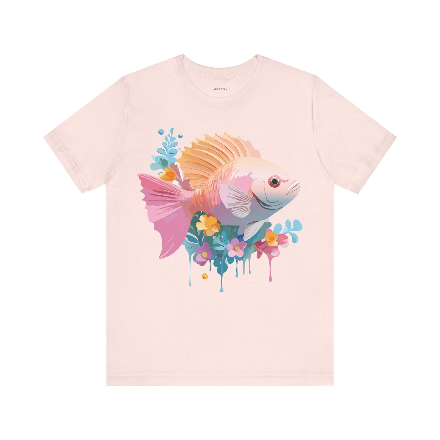 Natural Cotton Tee Shirt with Fish