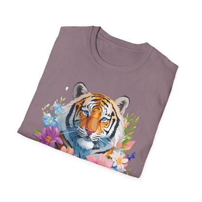 Tiger Print Unisex Softstyle T Shirt 100 Percent Ring Spun Cotton Tee