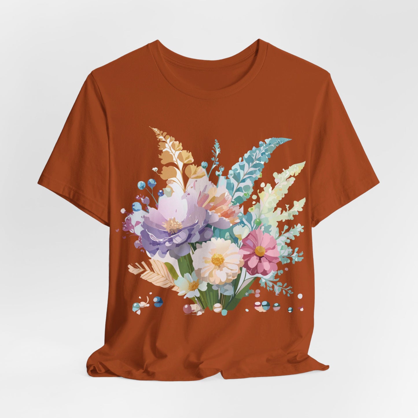 Natural Cotton Tee Shirt with Flowers