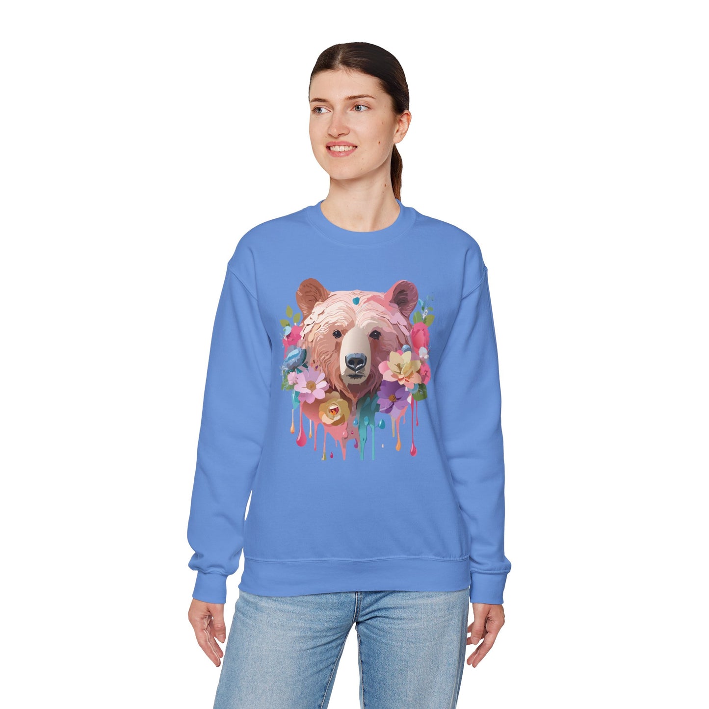 Unisex Floral Bear Sweatshirt, Animals Sweatshirt, Floral Sweatshirt, Art Design Sweatshirt