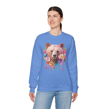 Unisex Floral Bear Sweatshirt Art Design Animals Print Gildan 18000