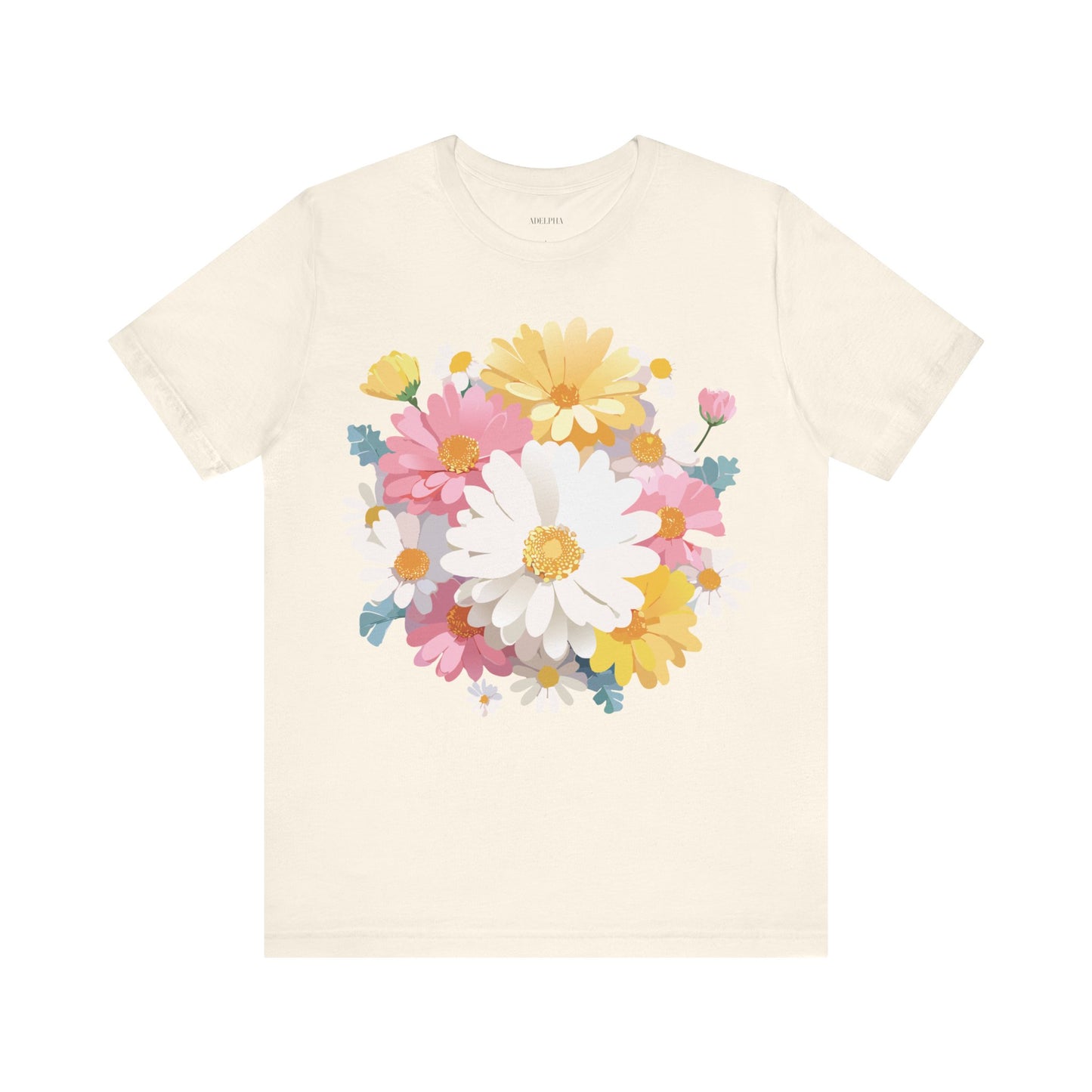 Natural Cotton Tee Shirt with Flowers