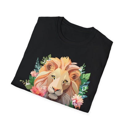 Gildan Unisex Lion Shirt Floral Lion Tee Animal Print Softstyle Tee