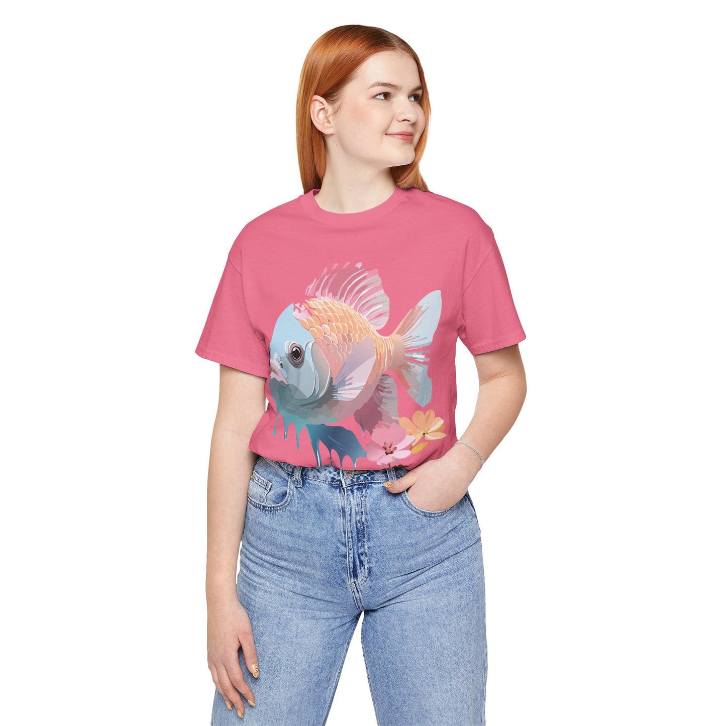 Natural Cotton Tee Shirt with Fish