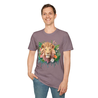 Lion Shirt Unisex Floral Lion Tee Animal Print Short Sleeve Tee