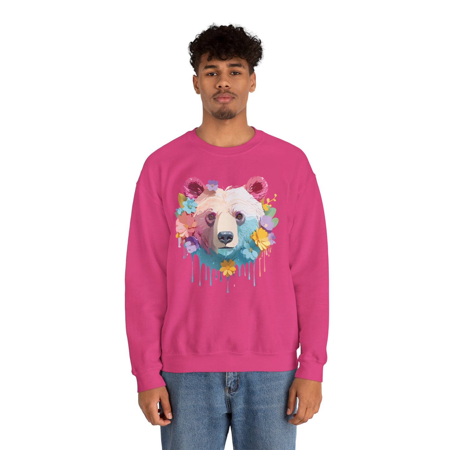 Unisex Floral Bear Sweatshirt, Animals Sweatshirt, Floral Sweatshirt, Art Design Sweatshirt