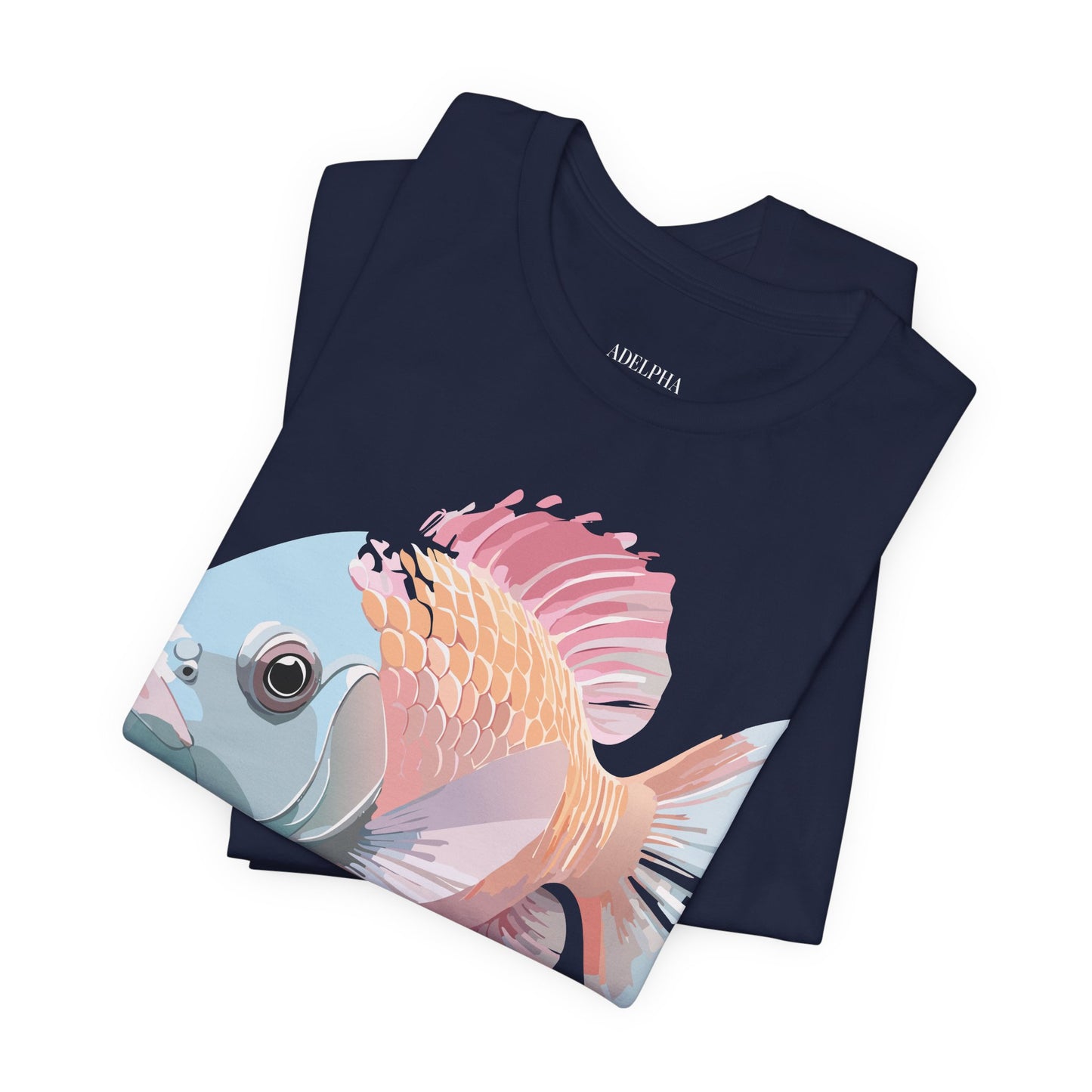 Natural Cotton Tee Shirt with Fish