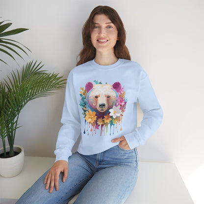 Unisex Floral Bear Sweatshirt With Art Design Gildan 18000 Crewneck