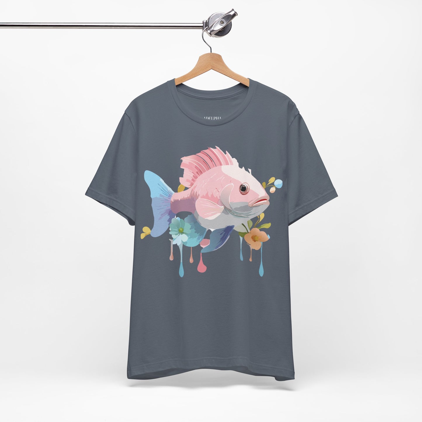 Natural Cotton Tee Shirt with Fish