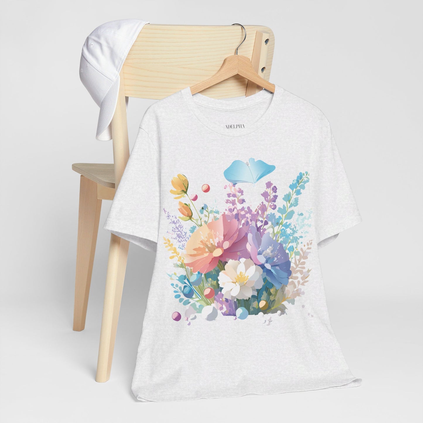 Natural Cotton Tee Shirt with Flowers