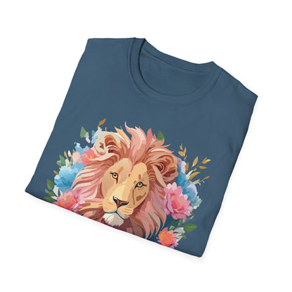 Lion Shirt Unisex Floral Lion Tee 100 Percent Cotton Softstyle Gildan 64000