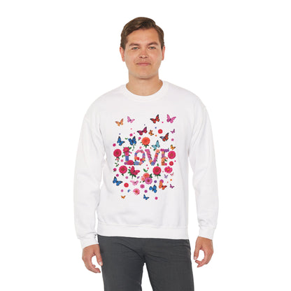 Unisex Floral Love Butterfly Sweatshirt Fifty Fifty Cotton Poly Valentine Day