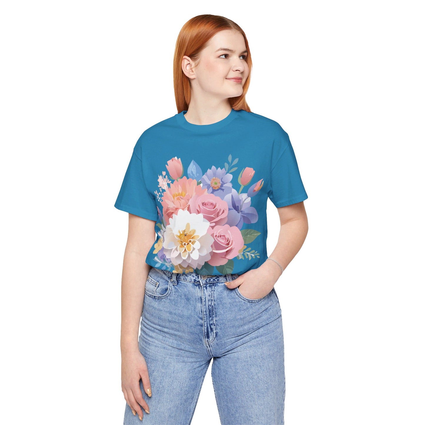 T-shirt en coton naturel avec fleurs