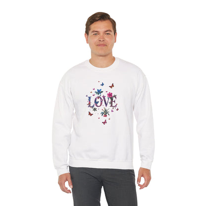Unisex Floral Love Sweatshirt, Love Floral Sweatshirt, Floral Butterfly Sweatshirt, 50/50 Cotton-Poly Valentine's Day Sweatshirt 03