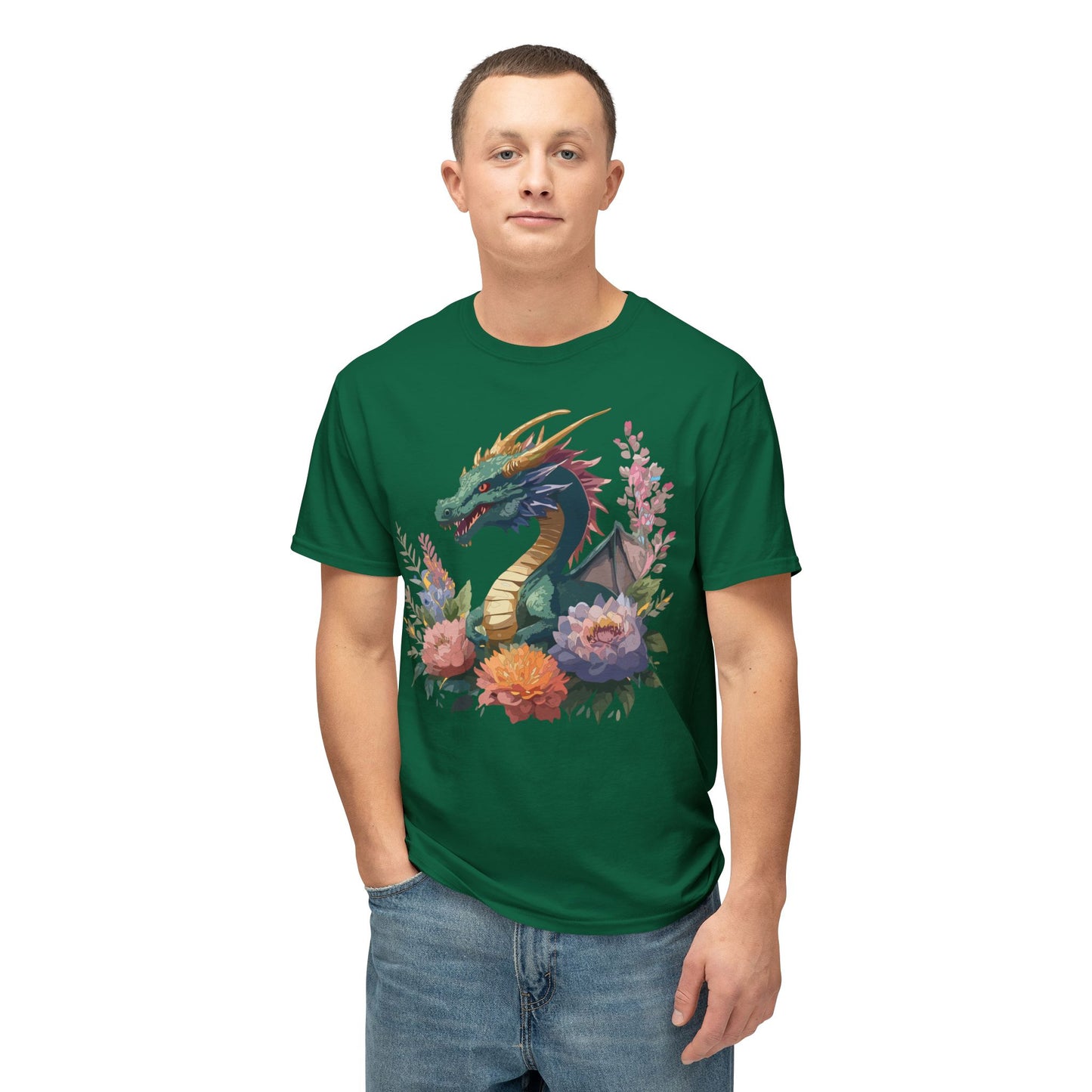 Dragon T-Shirt, Vintage Dragon Tee, Floral Tees, Dragon Art Design Shirt, Tee Shirt with Dragon 7