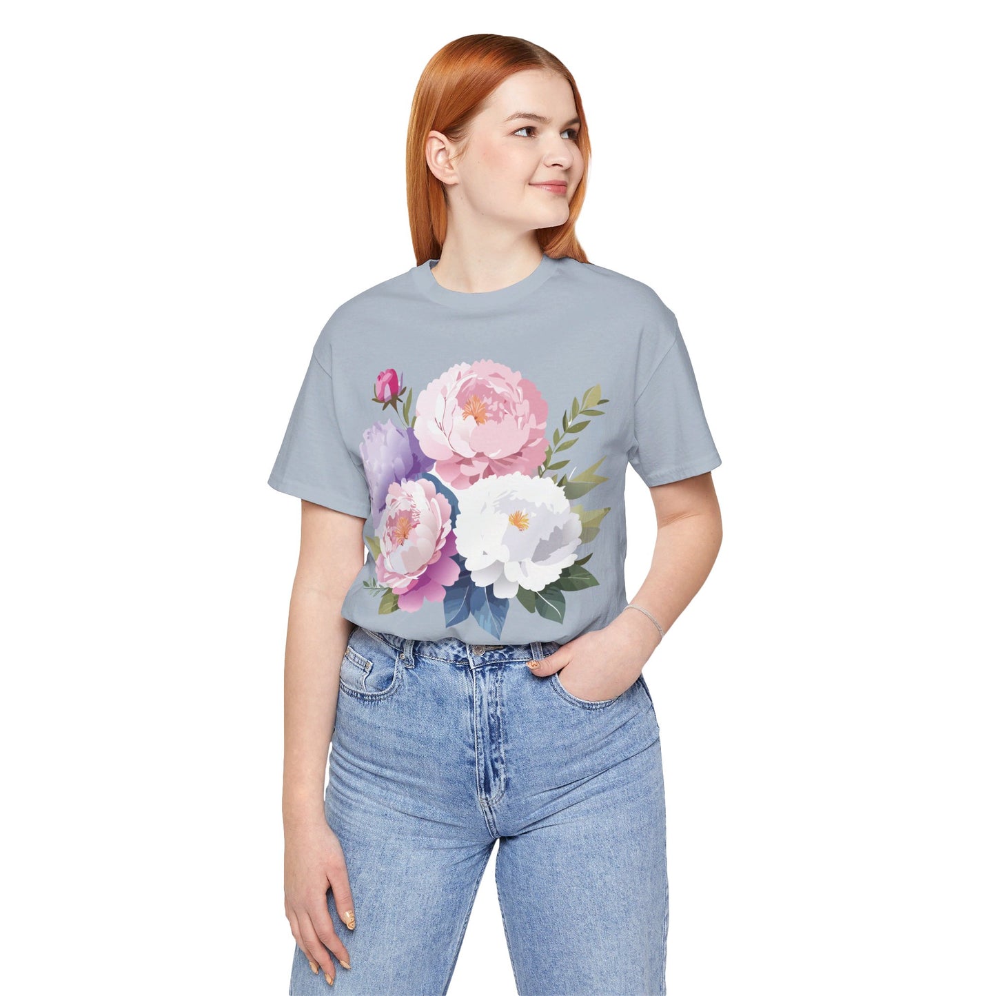 Natural Cotton Tee Shirt with Flowers