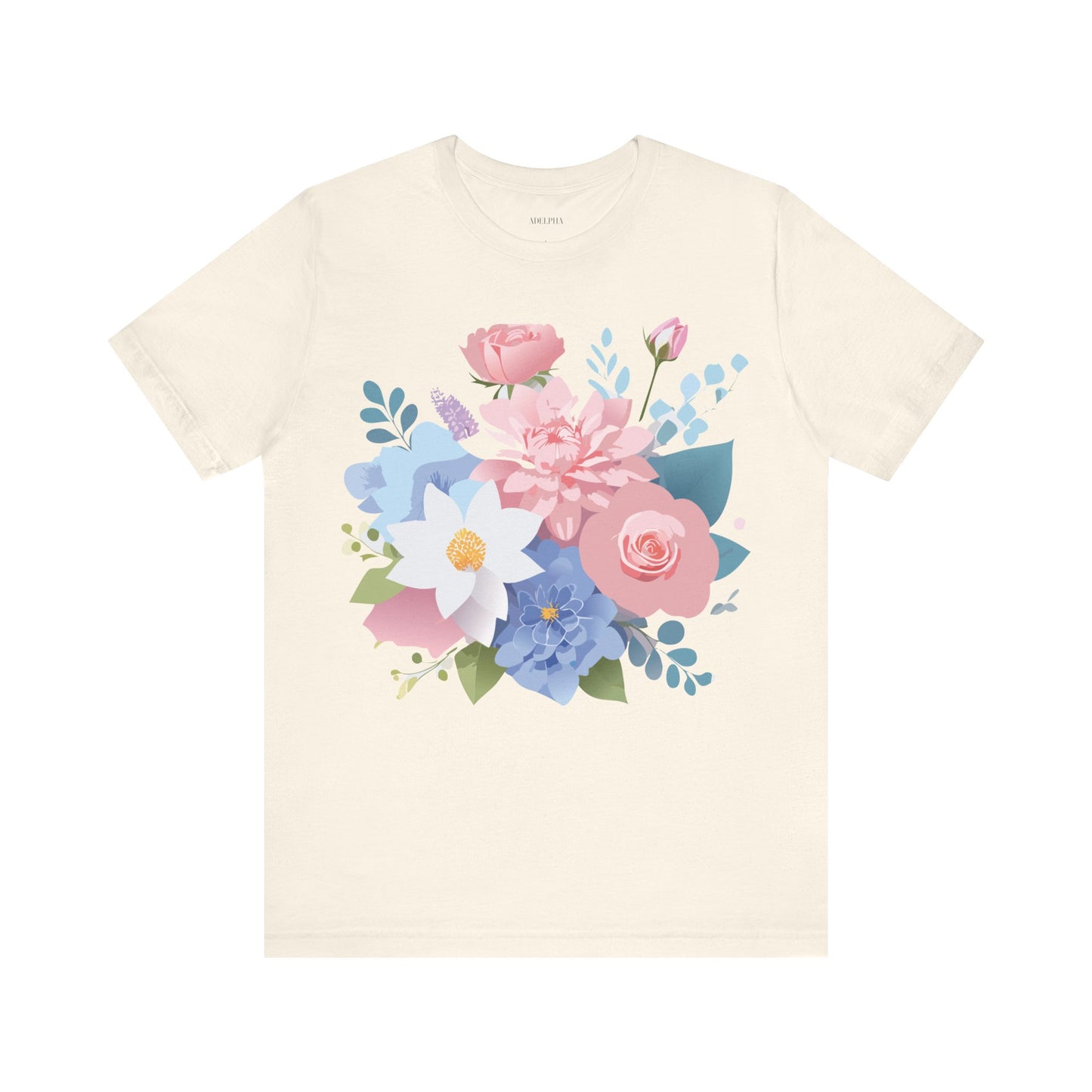 Natural Cotton Tee Shirt with Flowers