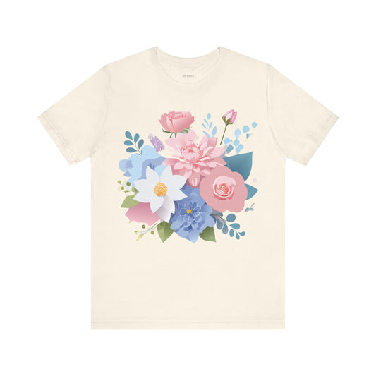 Natural Cotton Tee Shirt with Flowers