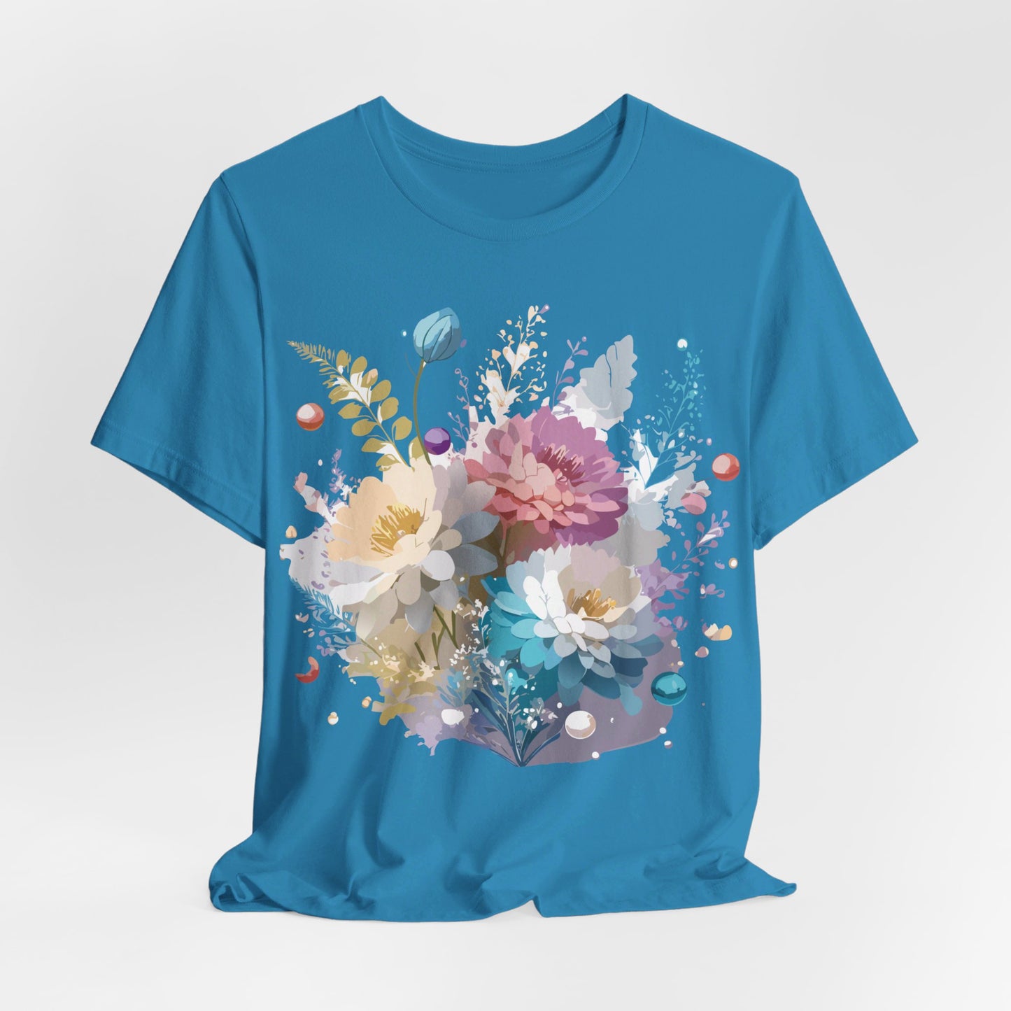 Natural Cotton Tee Shirt with Flowers