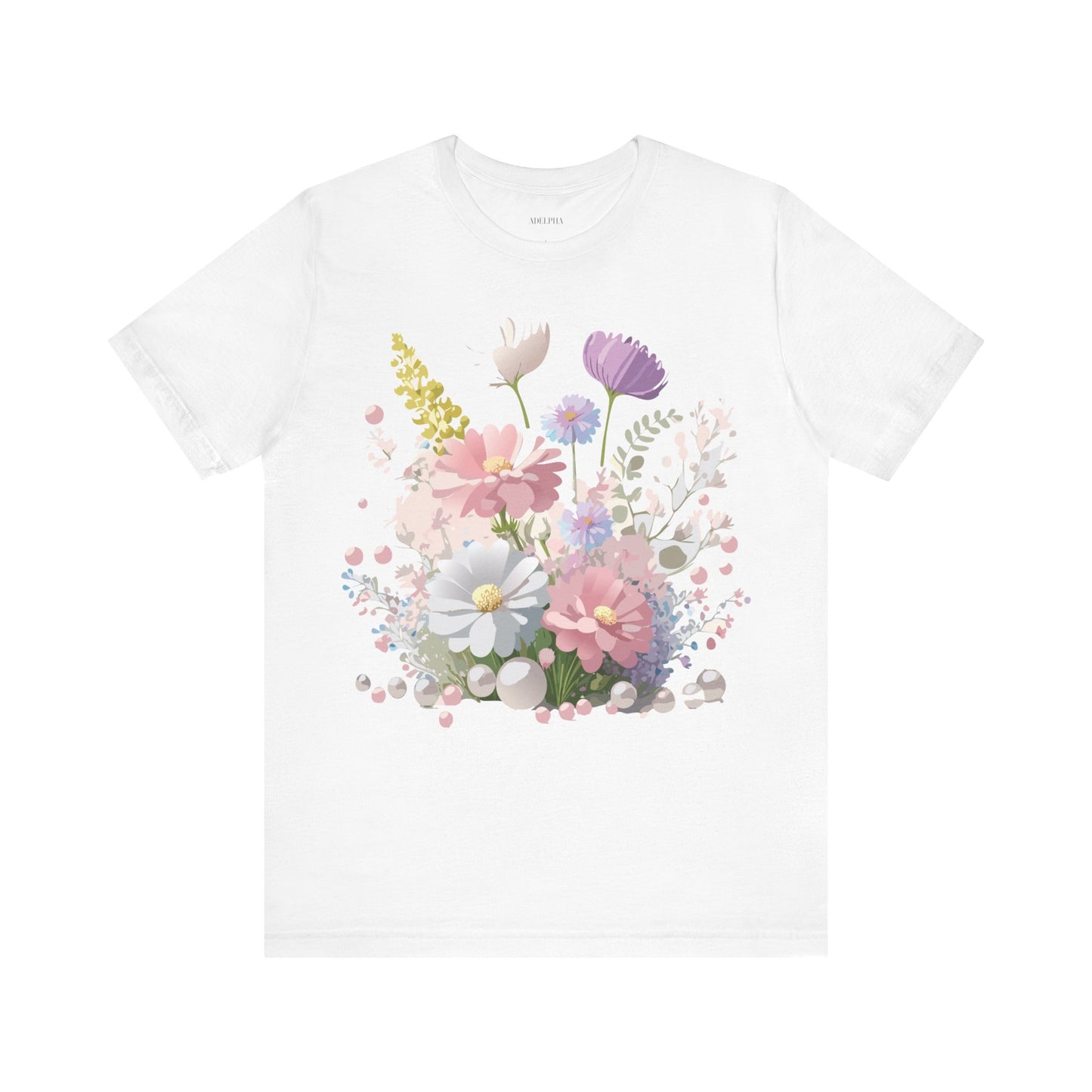 Natural Cotton Tee Shirt with Flowers