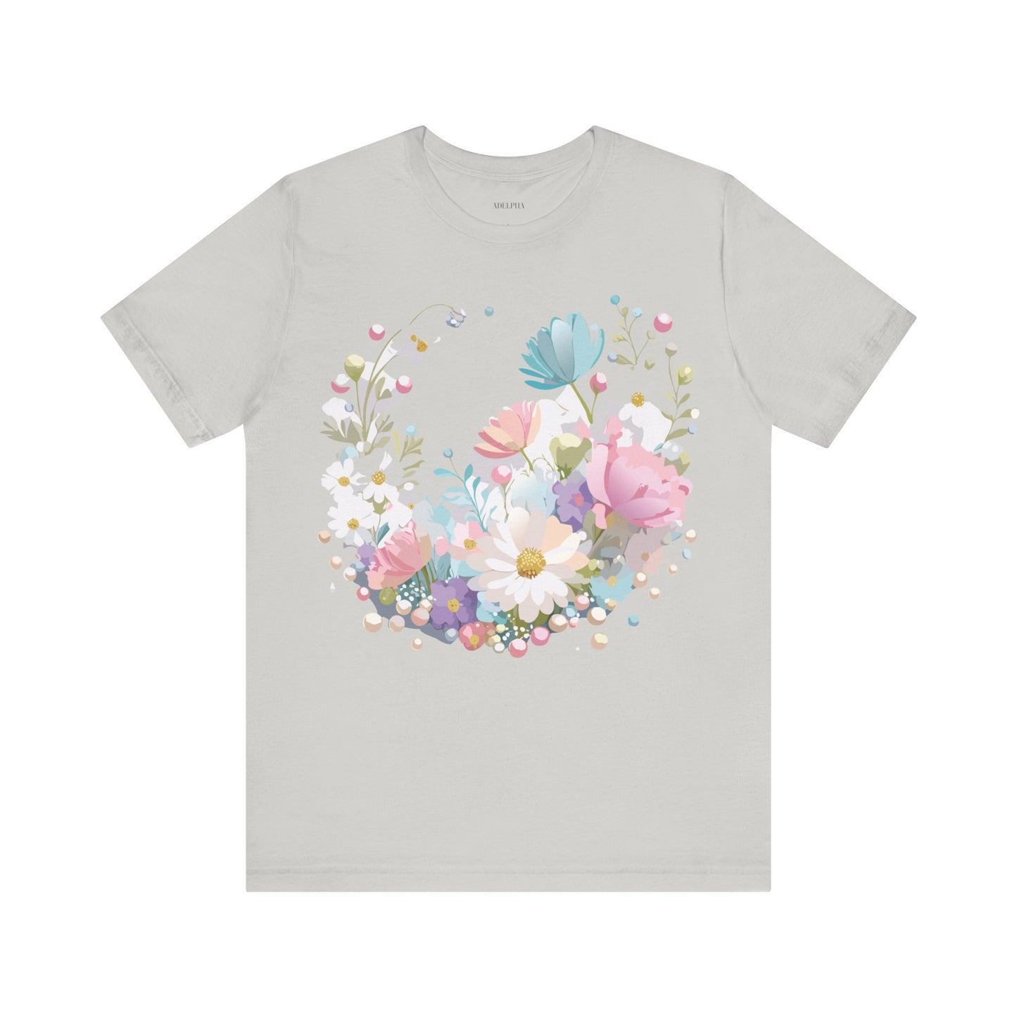 Natural Cotton Tee Shirt with Flowers