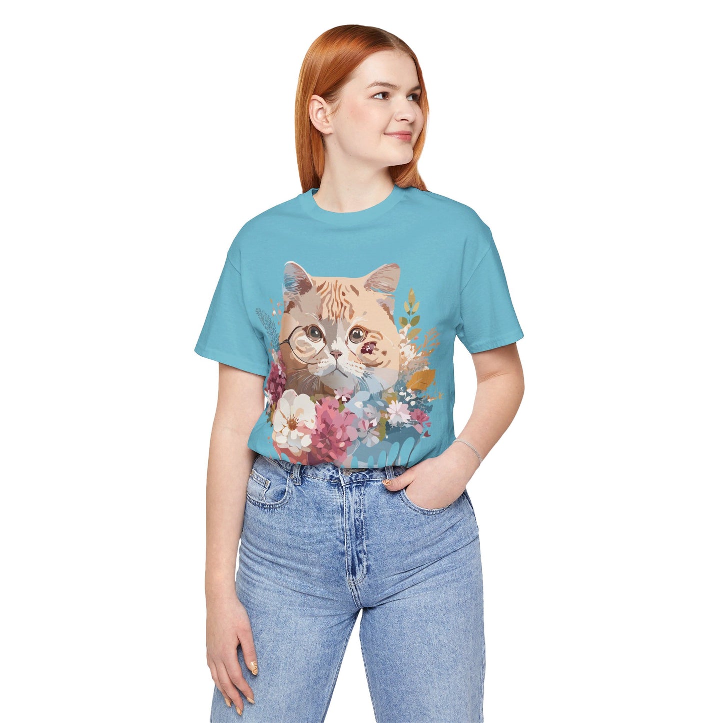 Natural Cotton Tee Shirt with Cat