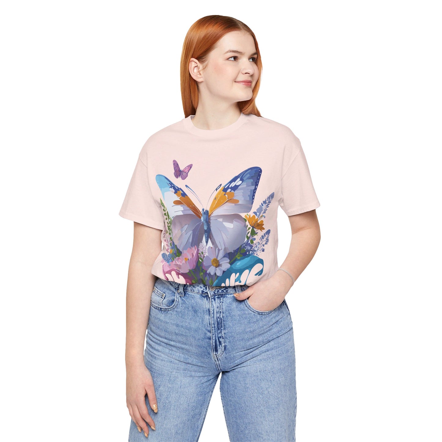 Natural Cotton Tee Shirt with Butterfly