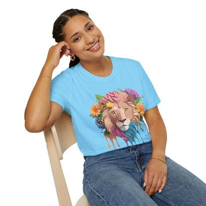 Floral Lion Shirt Unisex Tee Animal Print Gildan Softstyle 64000