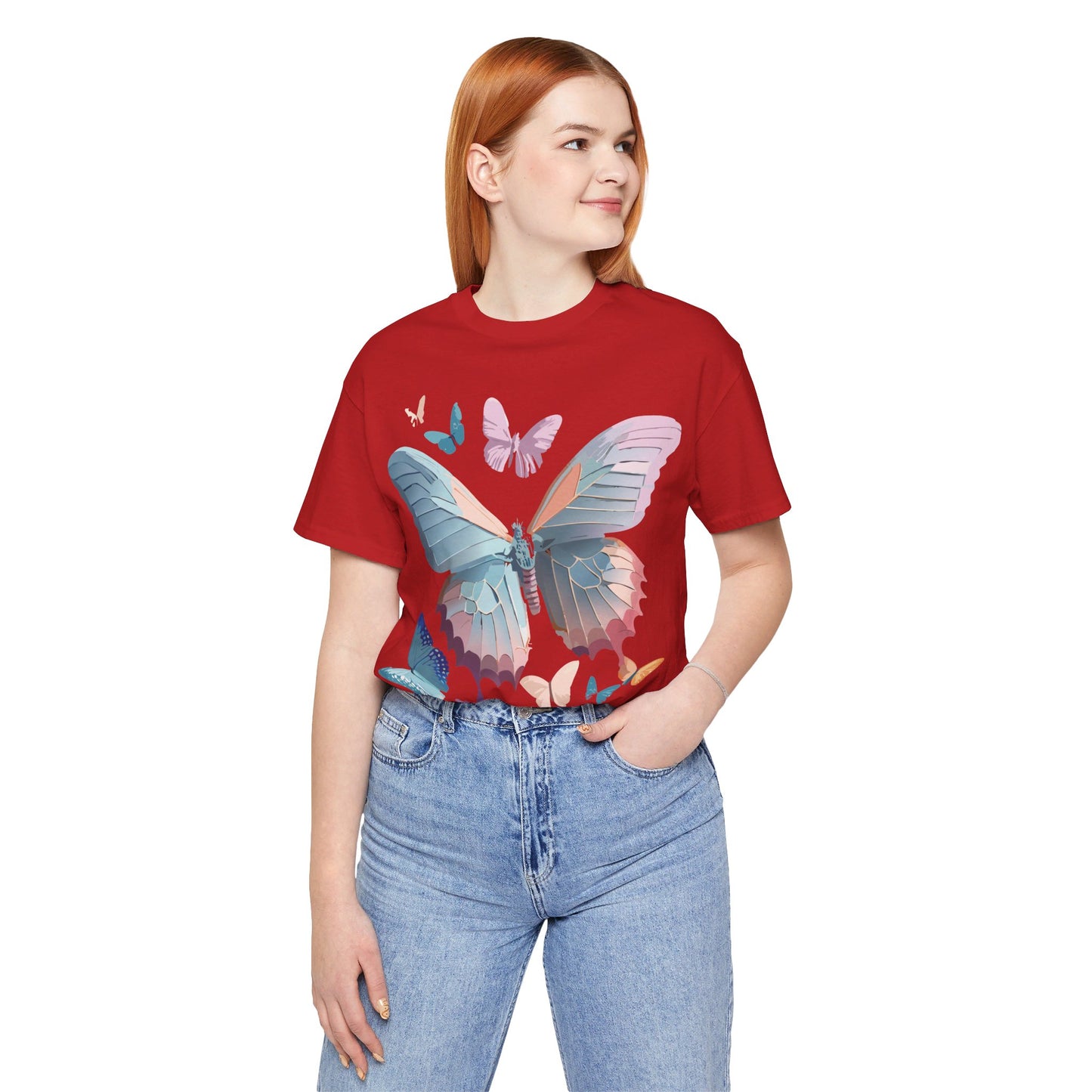 Natural Cotton Tee Shirt with Butterfly