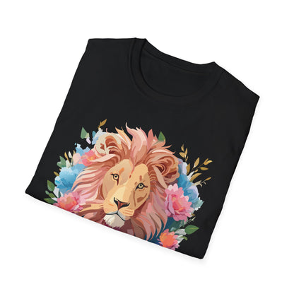 Lion Shirt Unisex Floral Lion Tee 100 Percent Cotton Softstyle Gildan 64000