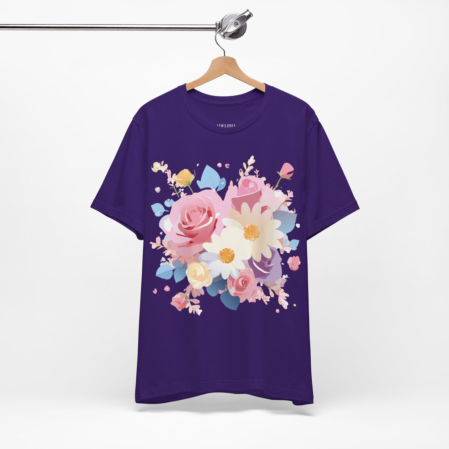 Natural Cotton Tee Shirt with Flowers