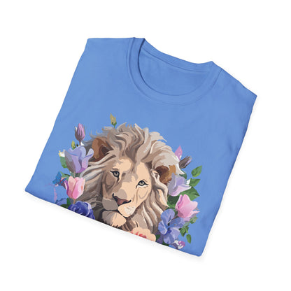 Unisex Floral Lion Tee Shirt Softstyle Gildan 64000 100 Percent Cotton