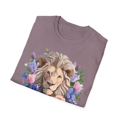 Unisex Floral Lion Tee Shirt Softstyle Gildan 64000 100 Percent Cotton