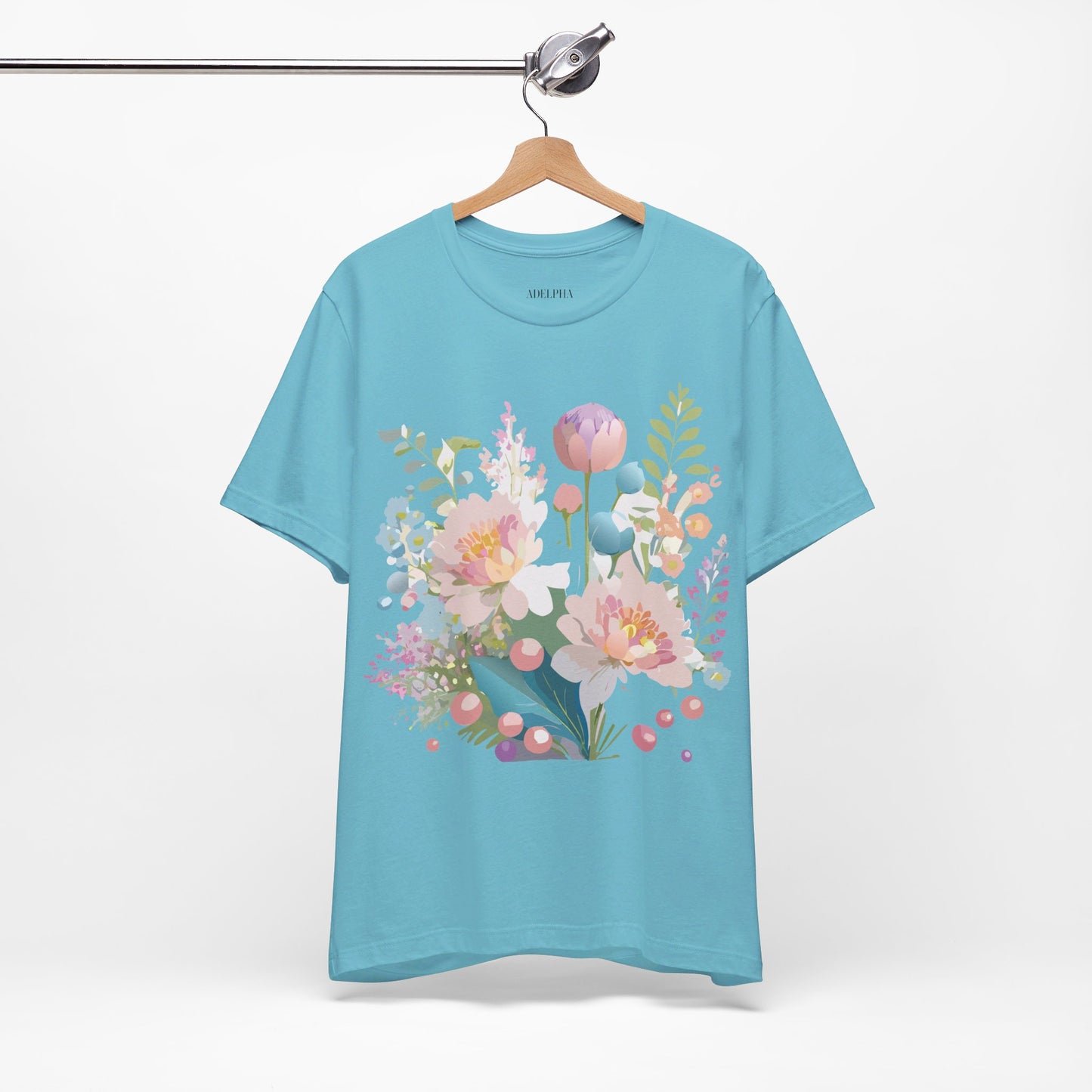 Natural Cotton Tee Shirt with Flowers