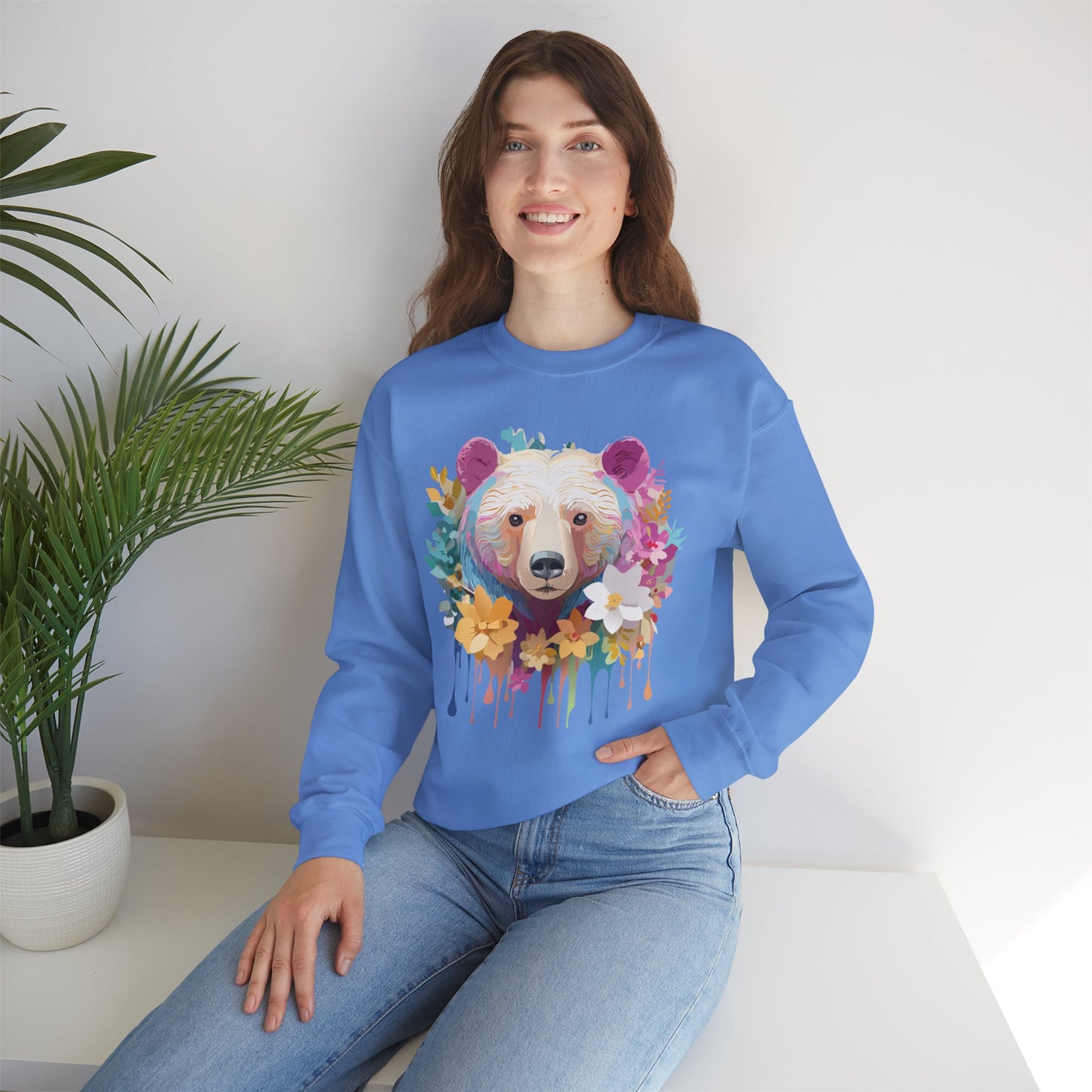 Unisex Floral Bear Sweatshirt, Animals Sweatshirt, Floral Sweatshirt, Art Design Sweatshirt