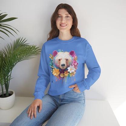 Unisex Floral Bear Sweatshirt With Art Design Gildan 18000 Crewneck