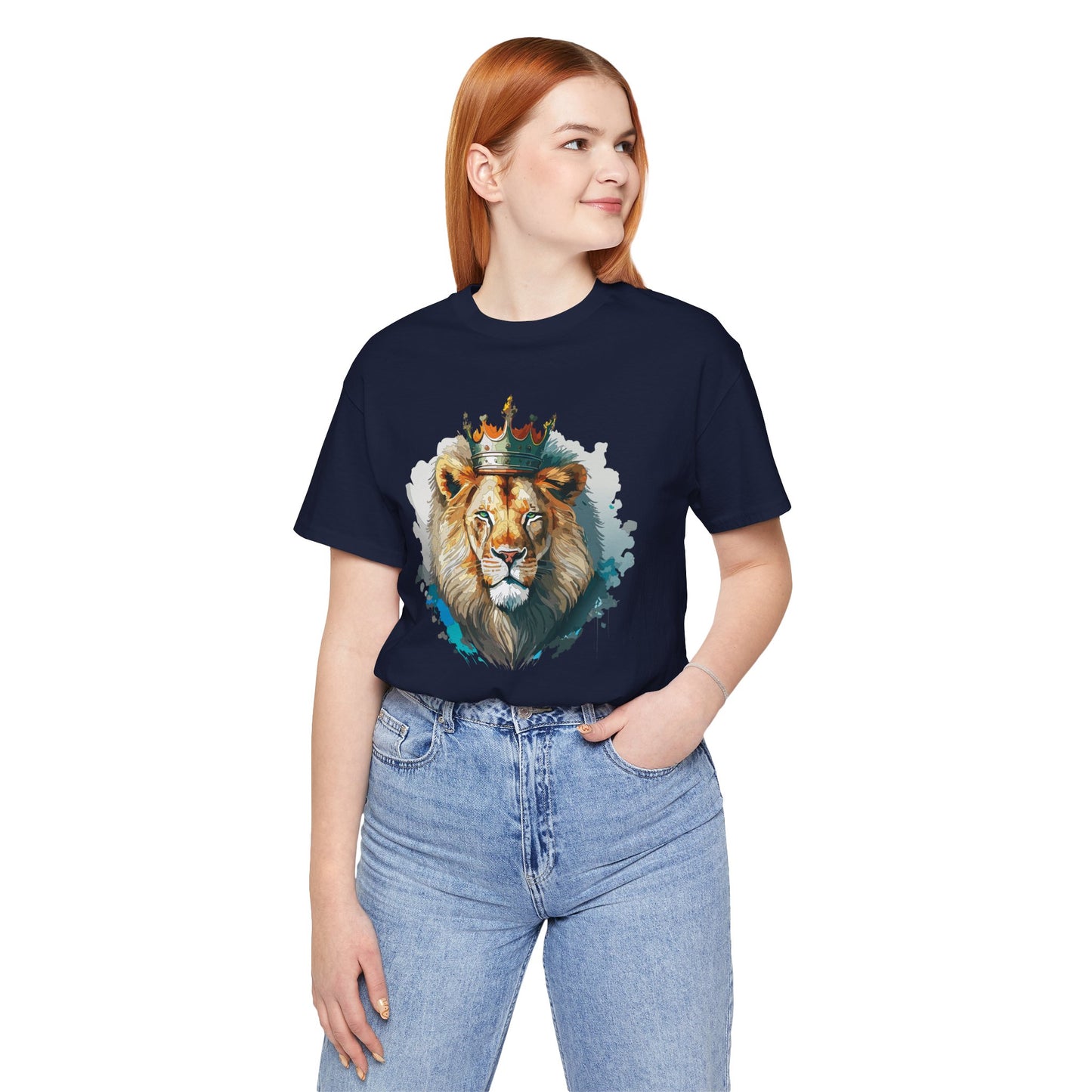 Lion with Crown Tee Unisex Cotton Watercolor King Lion Graphic T-Shirt 2