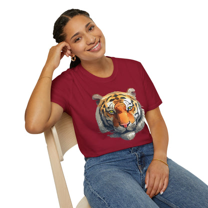 Tiger Print T Shirt Unisex Animal Tee 100 Percent Cotton Softstyle Gildan 64000