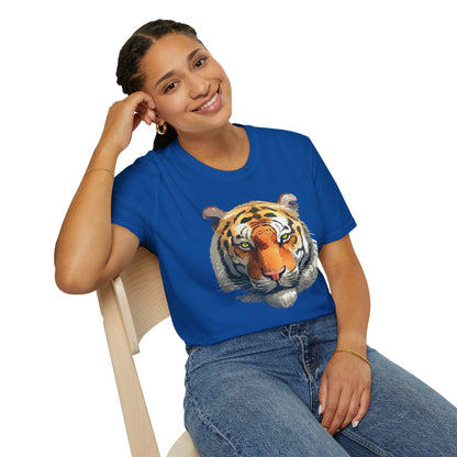 Tiger Print T Shirt Unisex Animal Tee 100 Percent Cotton Softstyle Gildan 64000