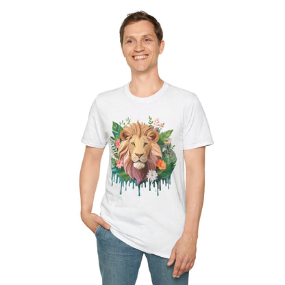 Lion Shirt Unisex Floral Lion Tee Animal Print Short Sleeve Tee