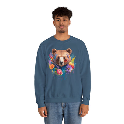 Unisex Floral Bear Sweatshirt Art Design Animals Gildan 18000 Crewneck
