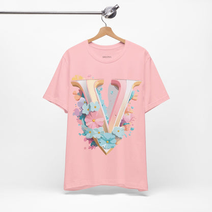Natural Cotton Tee Shirt - Letters Collection - V Printify