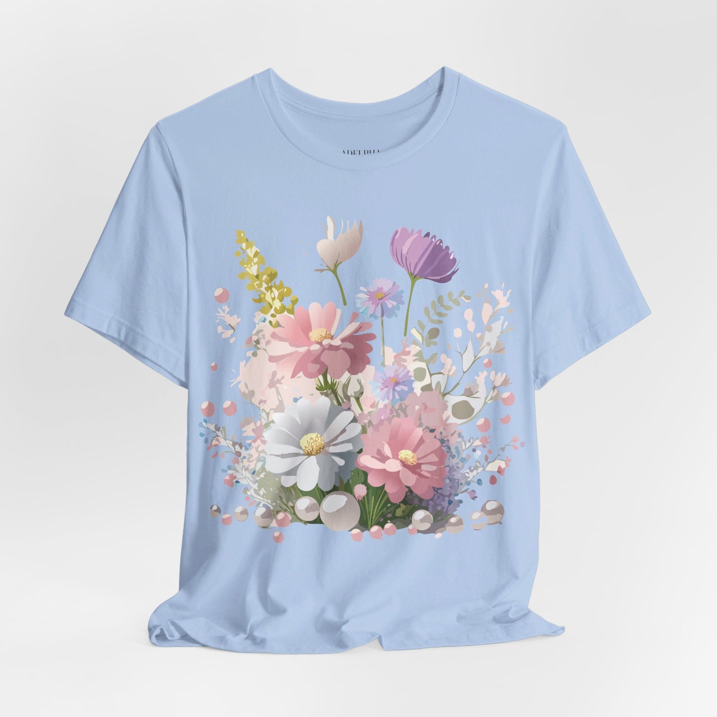 Natural Cotton Tee Shirt with Flowers