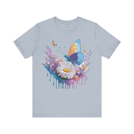 Natural Cotton Tee Shirt with Butterfly