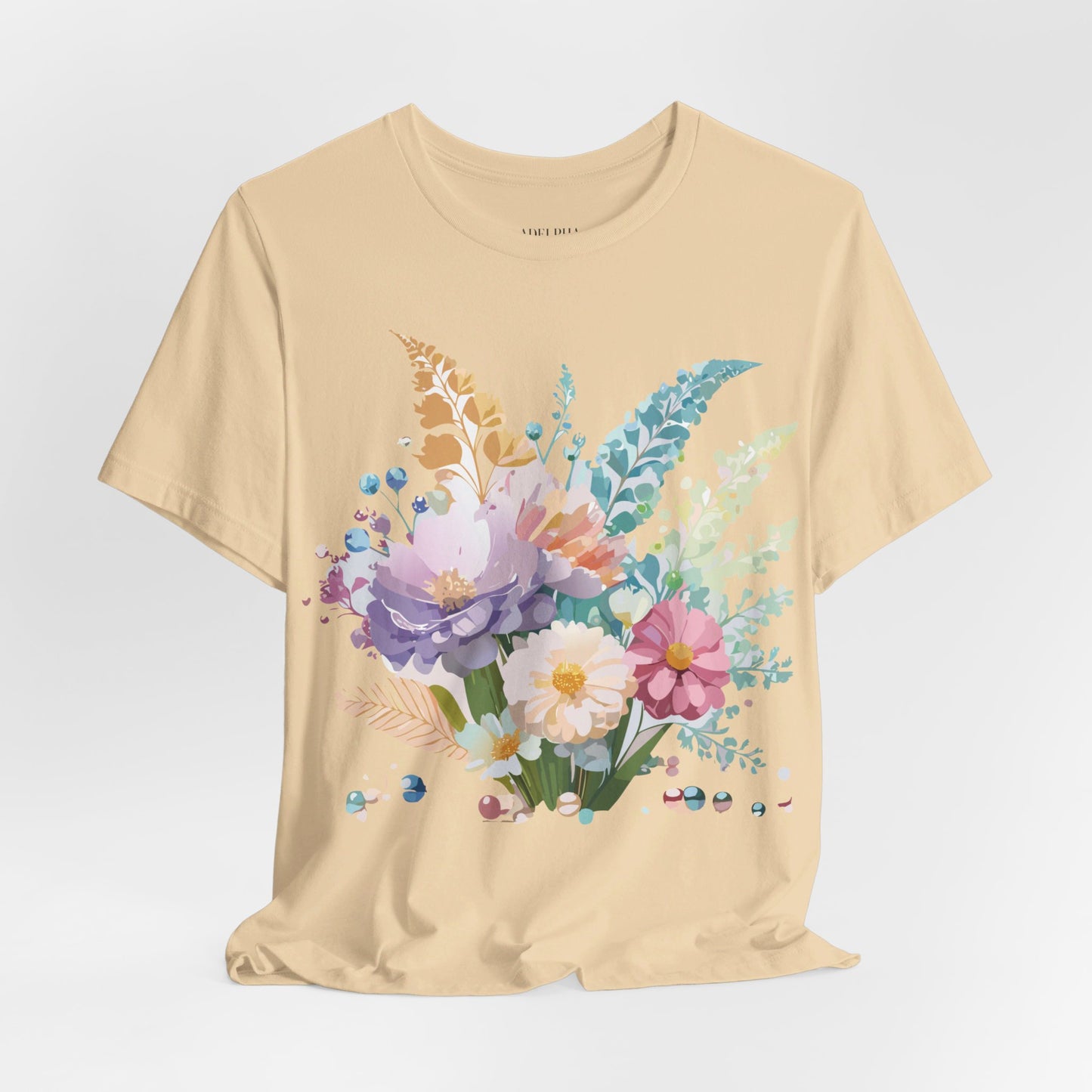 Natural Cotton Tee Shirt with Flowers