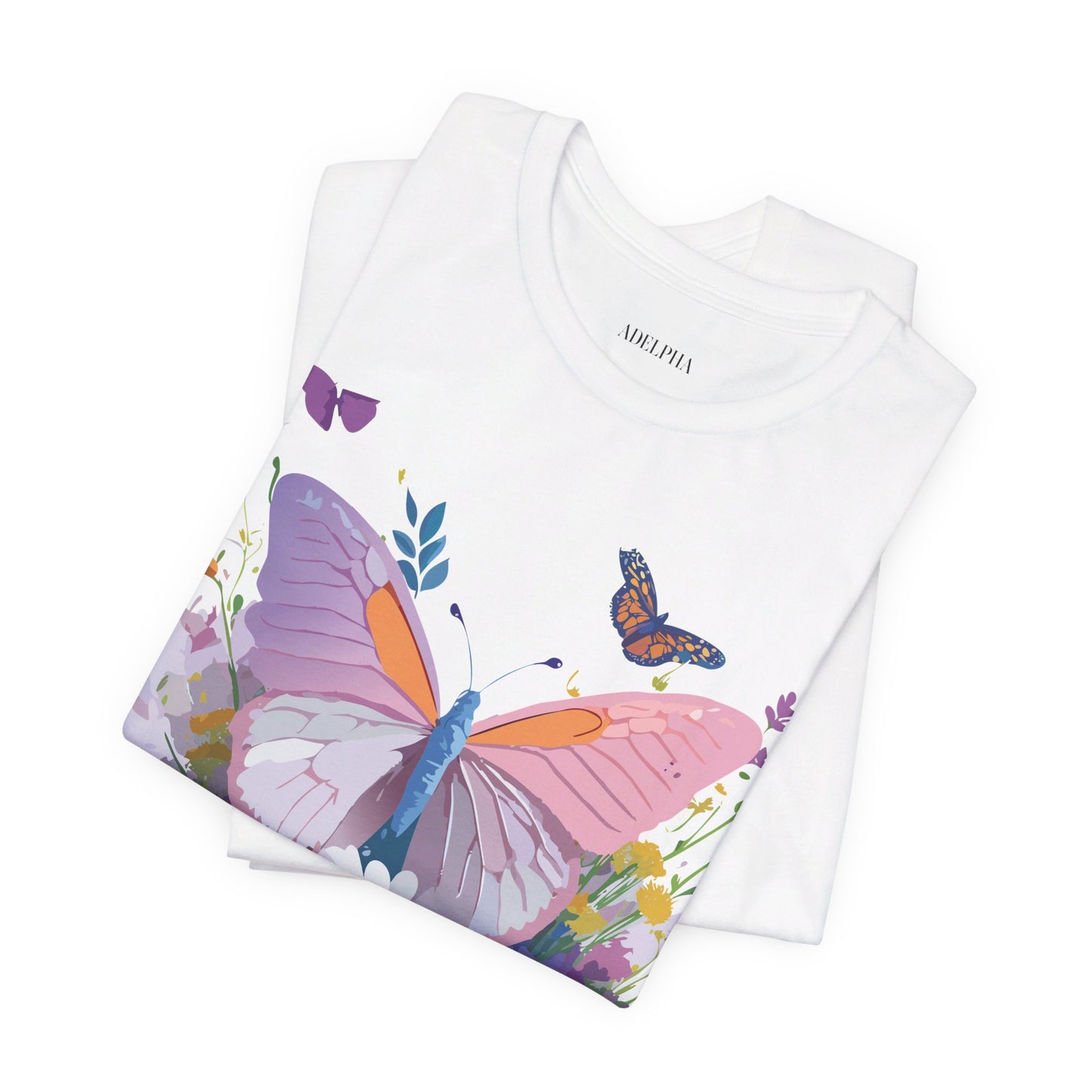 Natural Cotton Tee Shirt with Butterfly