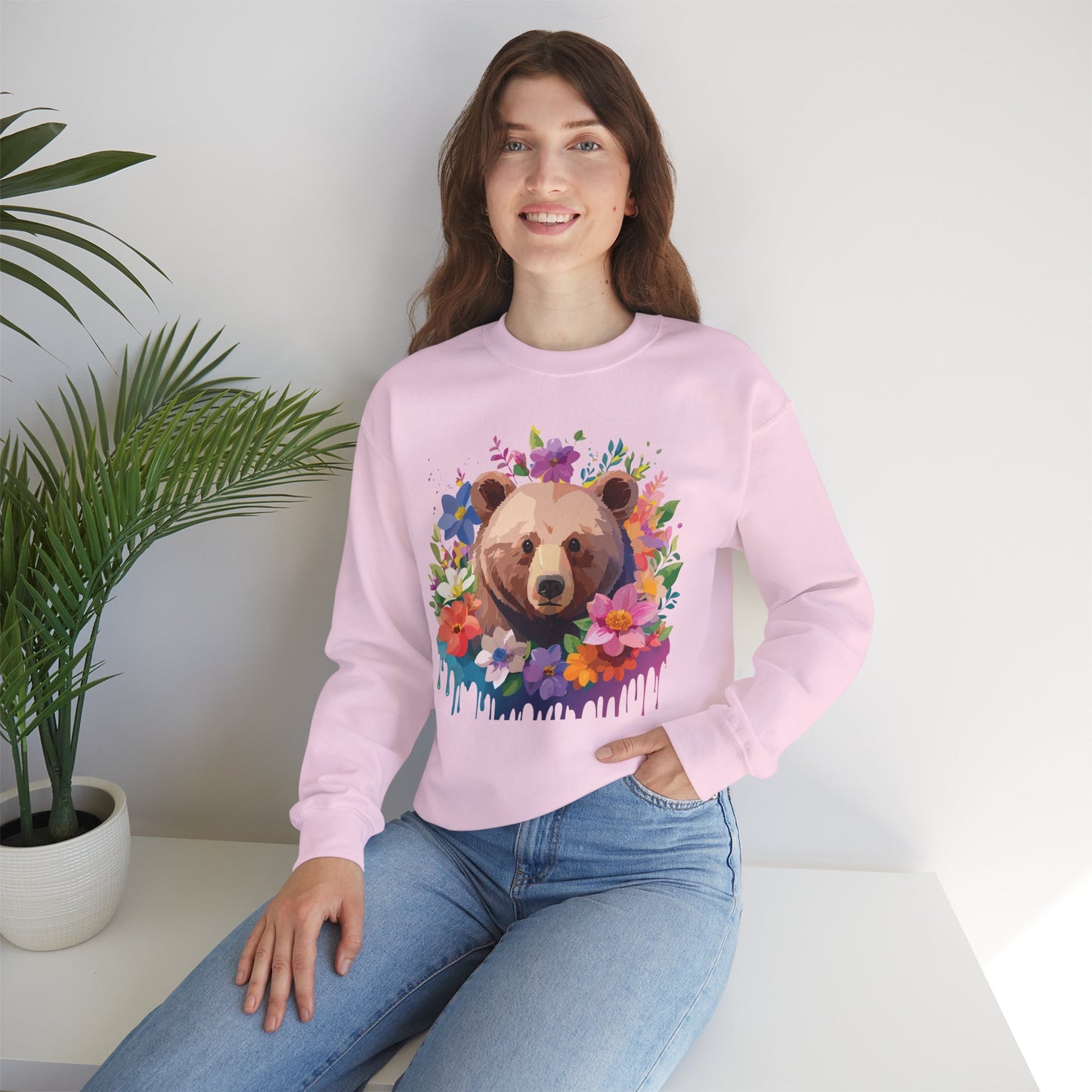 Unisex Floral Bear Sweatshirt, Animals Sweatshirt, Floral Sweatshirt, Art Design Sweatshirt